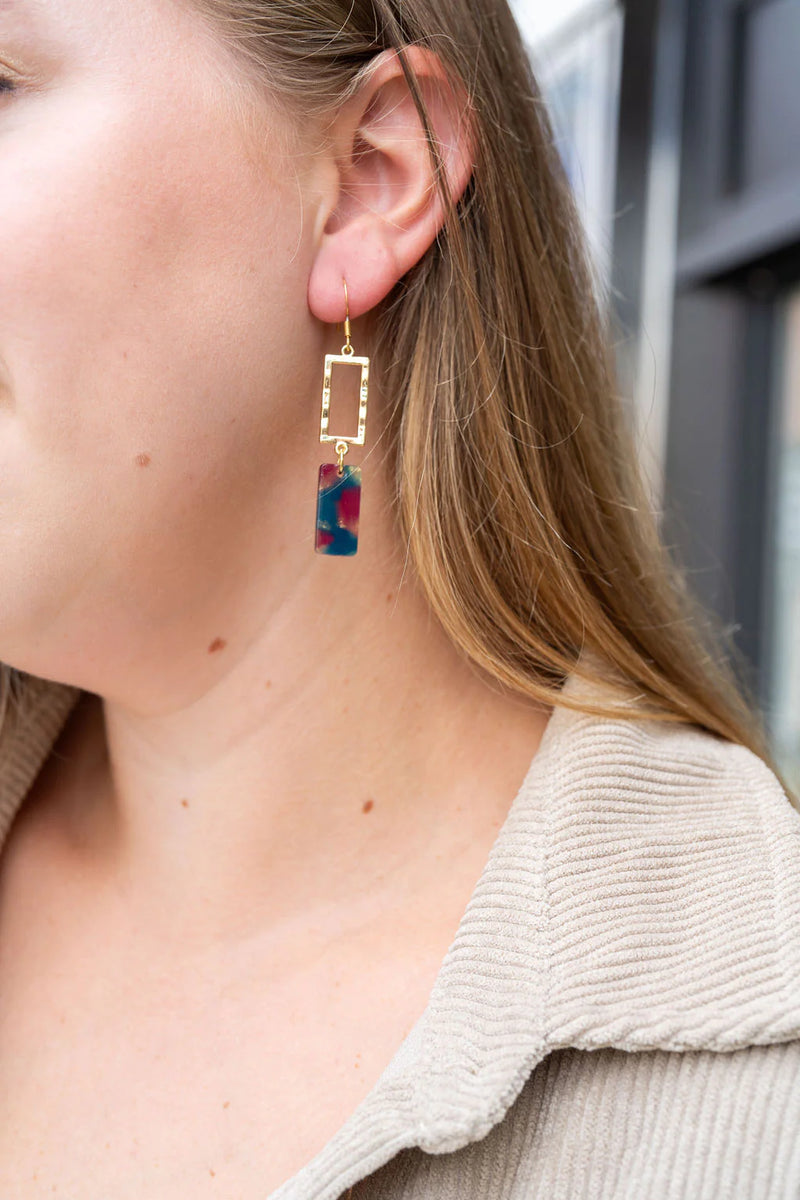 Raya Earrings in Golden Navy Maroon