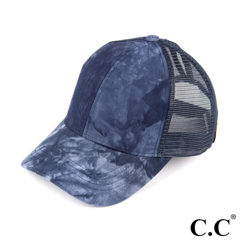 CC Tie Dye Ponytail Hat in Navy Blue