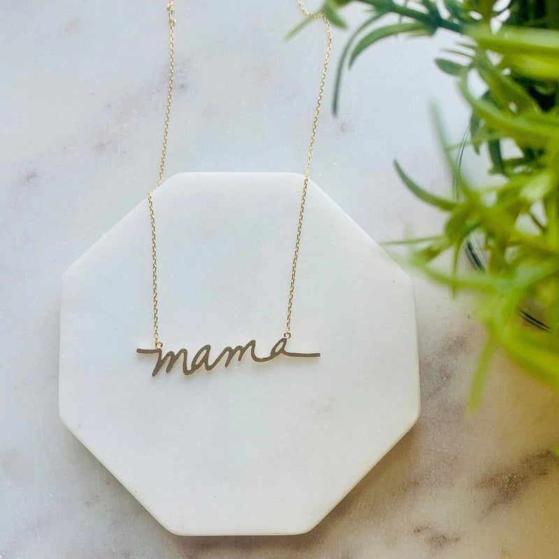 Cursive Mama Necklace in Gold