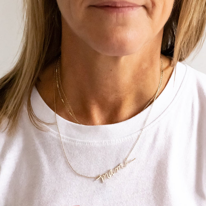 Cursive Mama Necklace in Gold