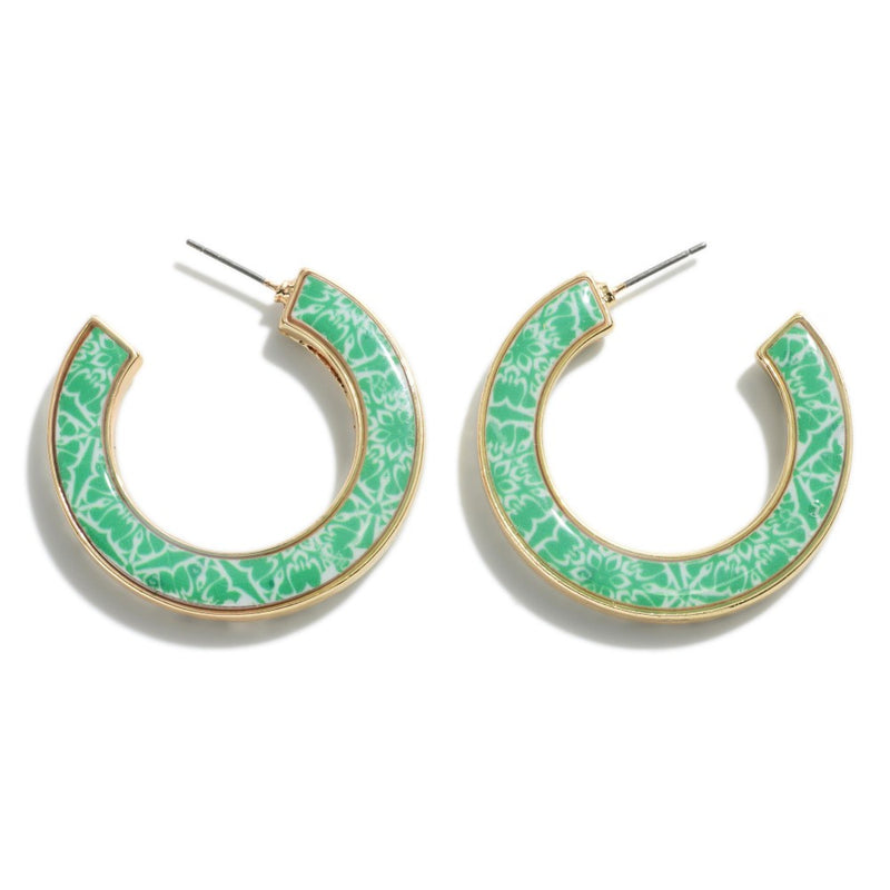 Green Moroccan Print Hoop Earrings