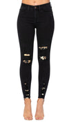 Judy Blue Cats Meow Leopard Patch Distressed Skinny Jeans