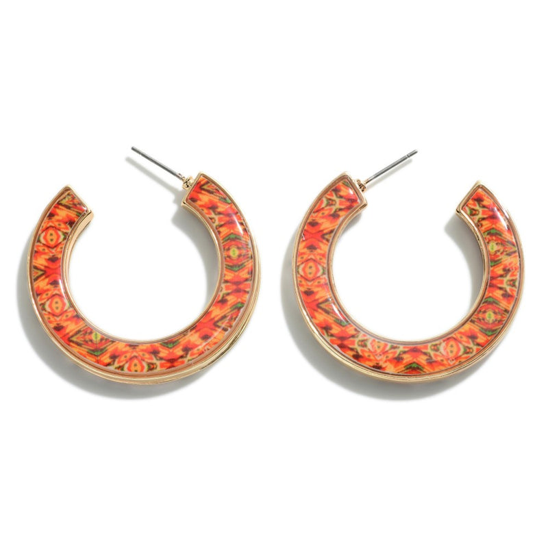 Orange Moroccan Print Hoop Earrings