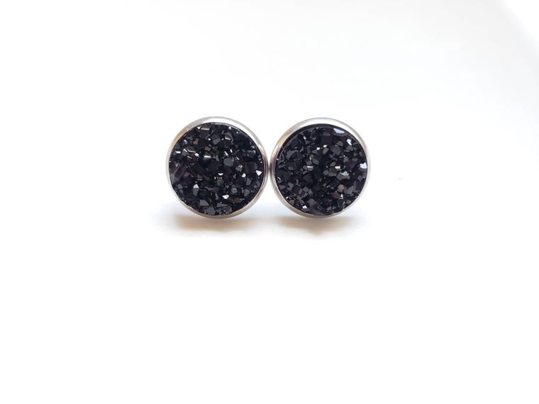 Druzy Stud Earrings - Black