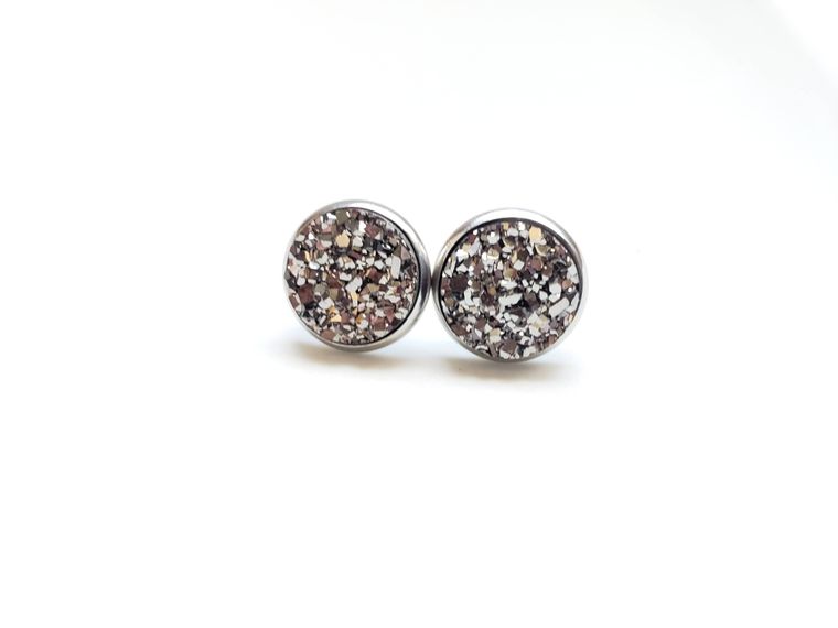 Druzy Stud Earrings - Gunmetal